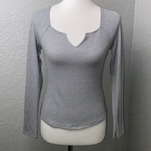 Anthropologie Pilcro waffle thermal L/S tie back gray XS notch collar